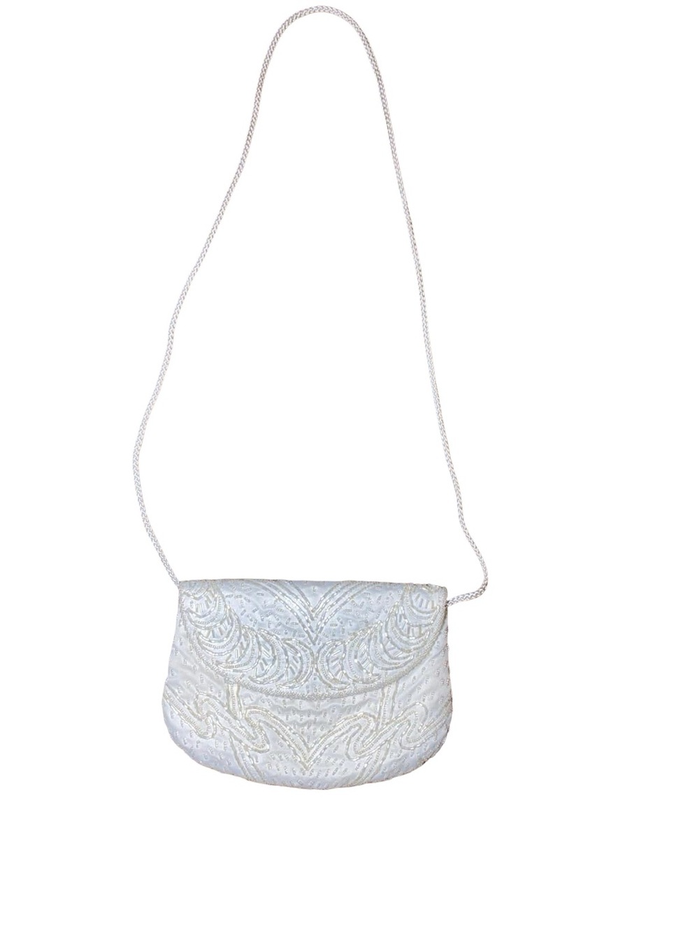 Vintage Carla Marchi White Beaded Evening Bag Flap Shoulder Crossbody Purse